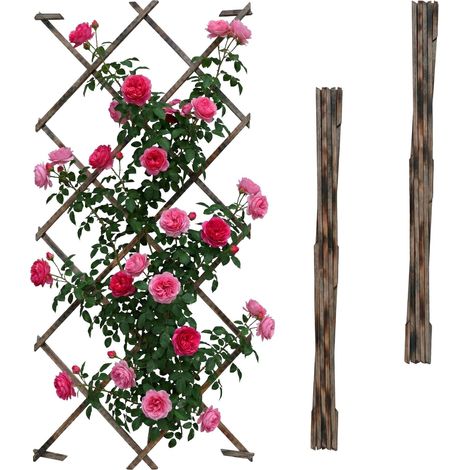 Relaxdays Rankgitter ausziehbar, 3er Set, 180x120 cm, Holz, Wandmontage, Rankhilfe Kletterpflanzen, Holzgitter, geflammt
