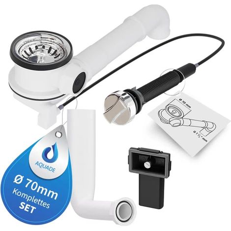 Bonde à tamis 70 mm - Évier à tamis - Évier à siphon - Kit d'évier de cuisine - Évier de cuisine - Modèle : Créateur d'espace + câble Bowden + trop-plein standard (1/5)