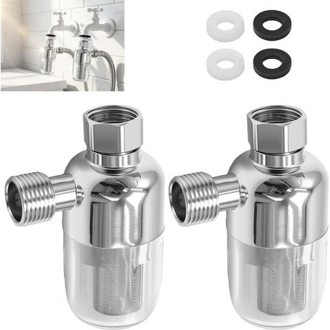 Lot de 2 filtres à eau 1/2" 40 μm avec quatre rondelles, en acier inoxydable, convient pour douches, robinets, machines à laver, chauffe-eau (1/5)