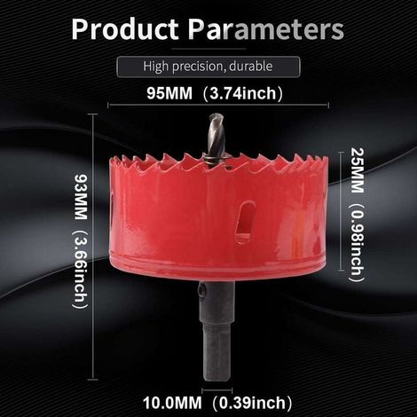 Ahlsen Scie cloche bimétallique M42 HSS 95 mm, scie à trois trous pour le fer, l'aluminium, le bois, les plaques de plâtre, les tuyaux, le plastique, les panneaux de fibres de bois. (1/4)