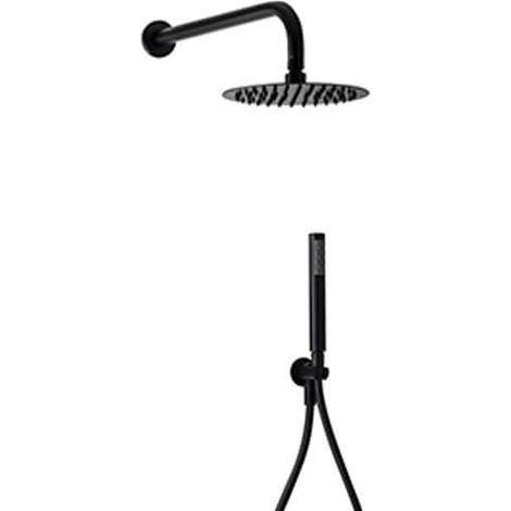 Kit doccia nero opaco soffione ultrapiatto slim tondo da 25 cm (1/4)