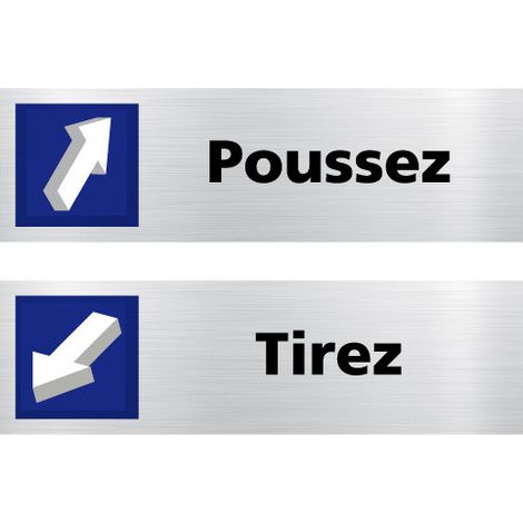 Lot de 2 Pictogrammes de porte Tirez / Poussez (Q0437).- Adhésif aspect aluminium brossé - (1/3)