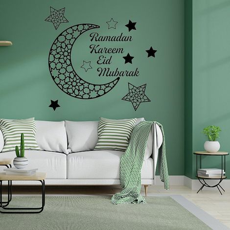 [Ramadan-Wanddekoration] – 3D-Halbmond-Acryl-Klebeaufkleber mit Spiegel für Türen und Fenster – Maße: 45 x 42 cm, Gewicht: 100 g, 1 Set (1/5)