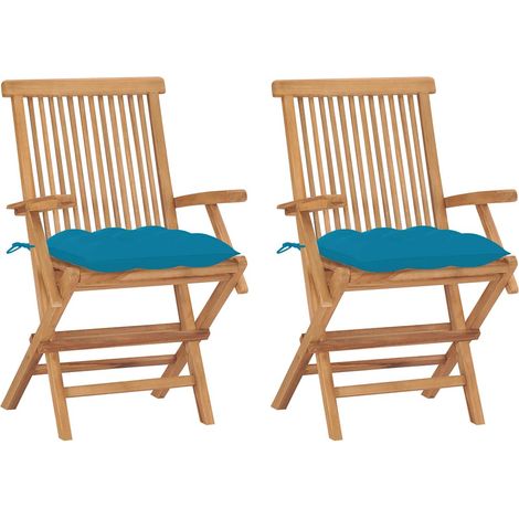 vidaXL Sillas plegables con cojines azul claro, 2 unidades, madera maciza de teca. (1/5)