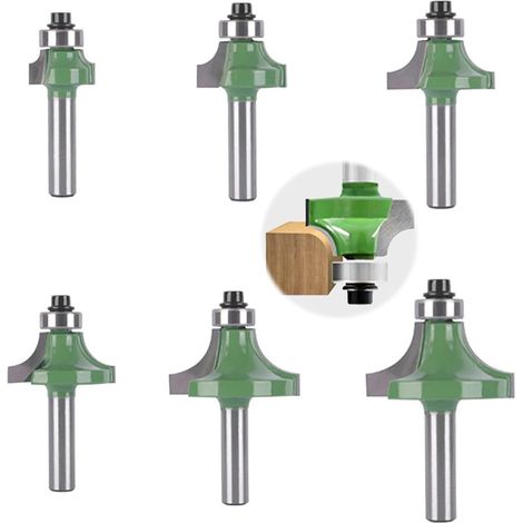 6-Piece 8mm Router Bit Set, Quarter Round 8mm Router Bits, Wood Grooving Bits, Router Bits, for Woodworking Boards (Green) (1/5)