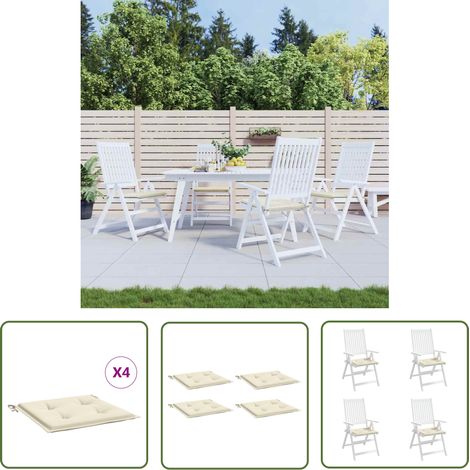 The Living Store Coussins de chaise de jardin lot de 4 crème 40x40x3 cm - Coussin De Chaise - Coussin Exterieur - Coussin Jardin - Coussin Confortable - Coussin Décoratif (1/5)