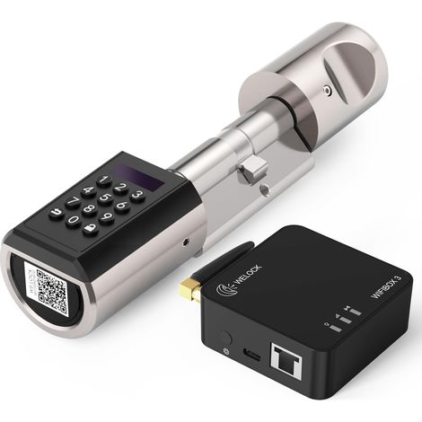 Serrure Connectée,Serrure à Code avec WiFiBox,carte RFID et Bluetooth APP,serrure digitale,Smart Lock Facile à installer,niveau d'étanchéité IP65 Noir, Argenté (1/5)