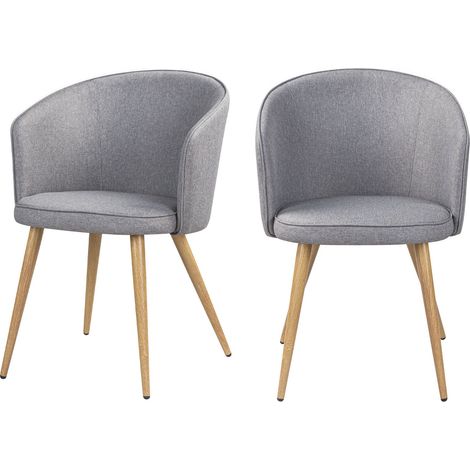 Lot de 2 chaises en tissu gris clair et pieds en métal - CHIARA (1/4)