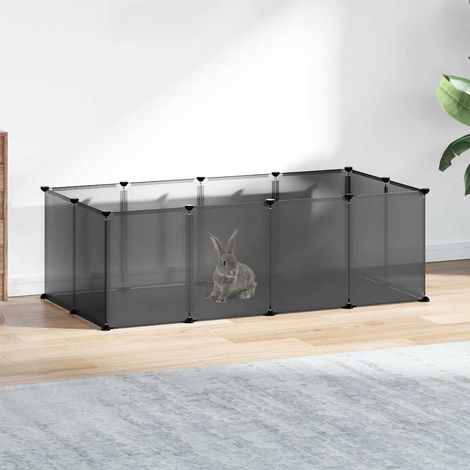 Cage pour petits animaux modulable 144x74x46,5 cm – Enclos intérieur en PP et acier noir avec tapis antidérapants – Parc pour lapins, cochons d'Inde, chiots et chatons (1/5)