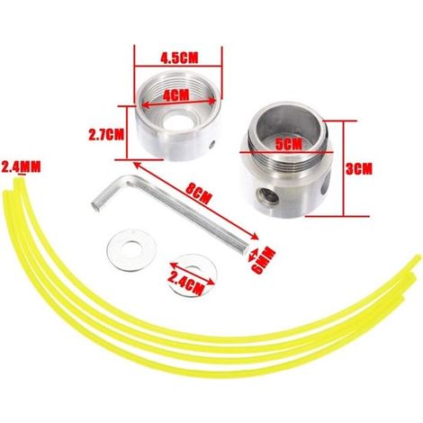 Rasentrimmerfaden, Aluminium-Rasentrimmerkopf, Trimmerkopf-Spulenset mit 4 Fäden, Mähkabel, Befestigungsring und Schraubenschlüssel für Rasenmäher (1/4)