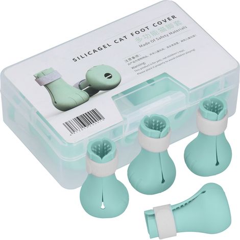 Chaussures de chat anti-rayures en Silicone, bottes, couvre-ongles, protecteur de pattes pour le bain et le rasage (vert menthe) (1/5)