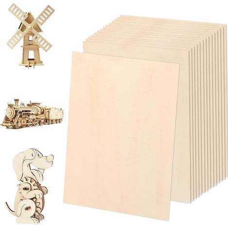 Balsa Wood Sheets Lot de 15 plaques de contreplaqué 200 x 200 x 1,5 mm - Plaques en bois de tilleul non finies pour projets laser, bricolage, modèle, art et artisanat (1/5)