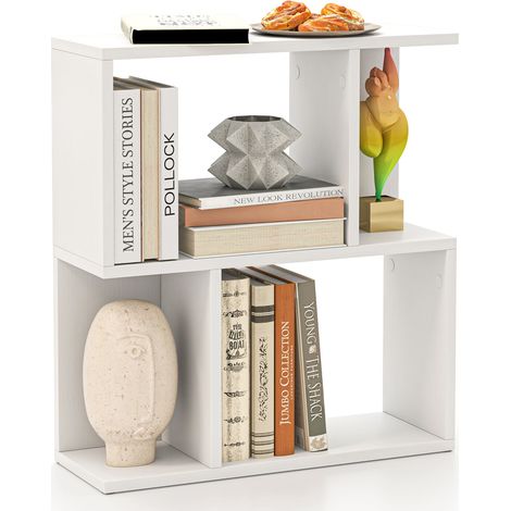 COSTWAY 3-Tier Bookshelf Display Shelf for Small Space Freestanding Side Table White (1/5)