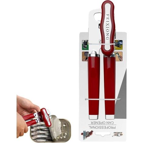 Can Opener, Safety Manual Can Opener, Stainless Steel Professional Can Opener, Can Opener with Non-Slip Handle and Ergonomic Rotating Knob, Suitable for Everyone (Red) (1/5)