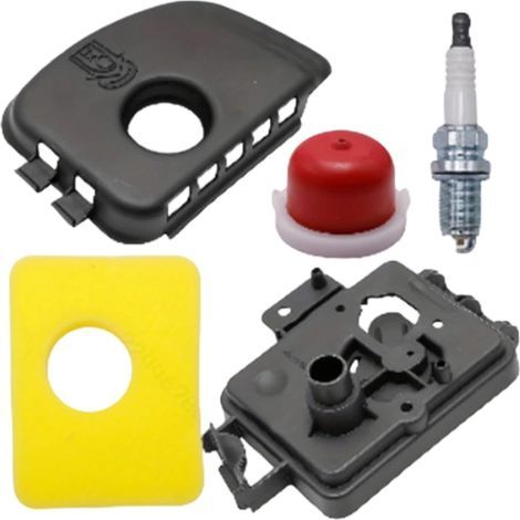 Boîtier de filtre à air 595660 avec filtre en mousse 799579 et primer d'aspiration 594281 pour moteurs de tondeuse à gazon BS Boîtier en plastique robuste Jaune Noir Filtration efficace de la saleté (1/5)