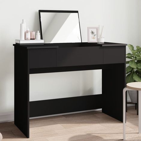 Vidaxl – Coiffeuse avec miroir noir 100x45x76 cm – Bois d'ingénierie et verre – Design moderne et épuré – Grand espace de rangement