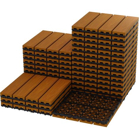 Dalles WPC aspect bois 30x30 cm, étanches et résistantes aux intempéries. Pose par clic simple, lot de 27 unités. Idéales pour terrasse, balcon, jardin et serre (1/5)