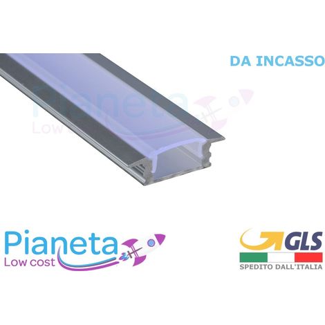 Profilo Alluminio 2M per Strisce Strip LED Barra Rigida incasso Copertura Opaco (1/5)
