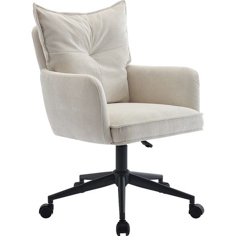 Vente-Unique – Chaise de bureau velours côtelé crème et noir – Hauteur réglable – Accoudoirs – Charge maximale 110 kg – Pivotante