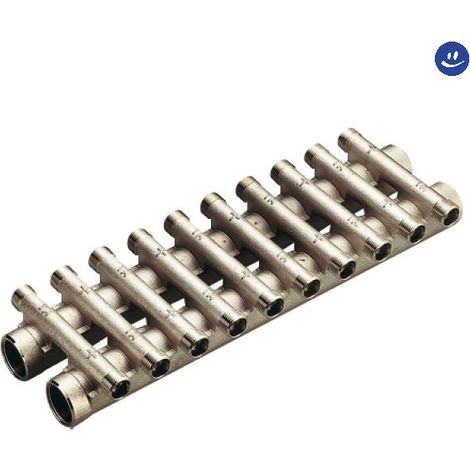 Collettore compatto in ottone nichelato per riscaldamento 3/41/2 6+6 TIEMME