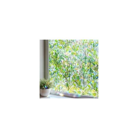 Fensterfolie mit Buntglas-Optik, blendfrei, Regenbogeneffekt, 30 x 100 cm, grünes Blattmuster, elektrostatisch, selbstklebend, dekorativ, UV-beständig, Sichtschutzfolie für Schlafzimmer und Küche – Cr
