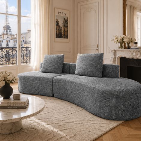 Canapé de 250cm 4/5places gris, assise extra profonde de 95cm, revêtement en lin de qualité supérieure, sans assemblage