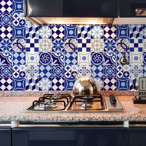 Sticker Mural Carrelage adhésif Cuisine Salle de Bain - 9 STICKERS CARREAUX DE CIMENT AZULEJOS GABIANA - 9stickers15x15cm (1/5)