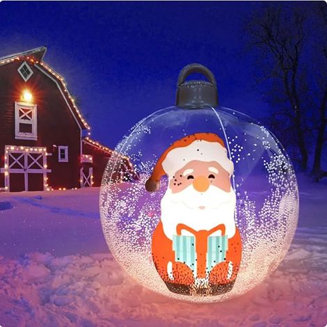 Illuminez les boules de Noël gonflables en PVC du Père Noël, boules gonflables géantes de 24 pouces, décorations de cour décorées 1 (1/5)
