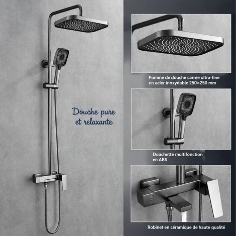Colonne de douche murale Gris par galvanoplastie liquide, commande avion 3 fonctions, pommeau de tête 12 pouces 5 kg – Livraison gratuite