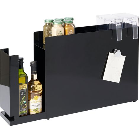 Étagère à épices, en acier - tiroir coulissant, rangement modulable pour cuisine - 50-93 x 12,5 x 36,7 cm, design japonais, noir (1/5)