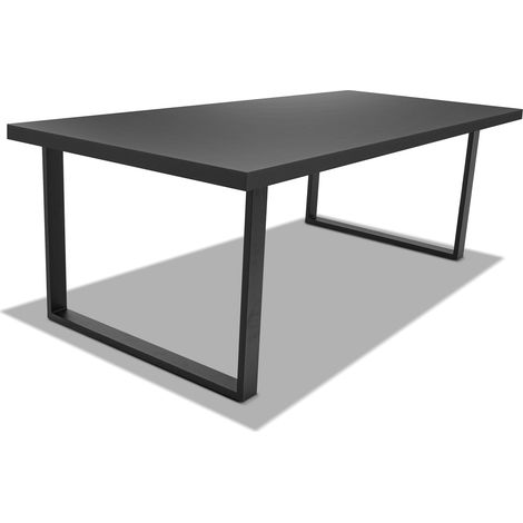 Tavolo da pranzo 220x100cm in legno e metallo con piedi squadrati e ripiano in colore legno nero