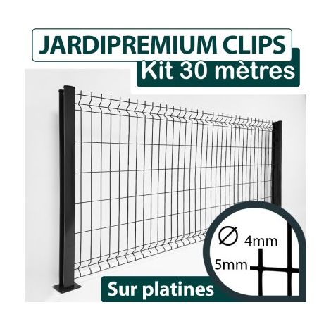 Kit Grillage Rigide Gris 30M - JARDIPREMIUM CLIPS - Fil 4/5mm - Sur Platines - 1,53 mètre (1/4)