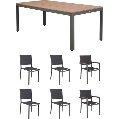 Ensemble table de jardin + 4 chaises + 2 fauteuils gris- MIMIZAN