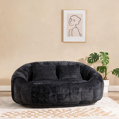 Pouf poire en chenille noire matte avec mousse à mémoire de forme (1/5)