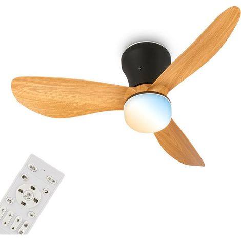 Ventilador de techo Briloner con mando a distancia Ø78x26cm 15W 2050lm 3000K-6500K blanco cálido a luz diurna motor DC negro - Ventilador lámpara para dormitorio y salón (1/4)