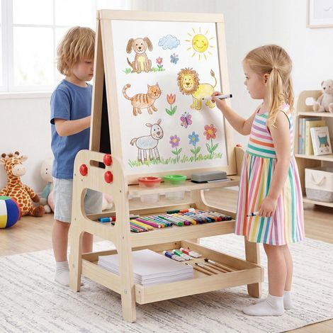 Kids Art Easel with Magnetic Whiteboard & Marble Run Game (1/5)