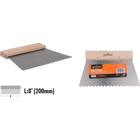 Trade Shop - Spatola Dentata Raschietto Trapezoidale Acciaio Impugnatura Legno 8″ 20cm 90454 - (1/2)