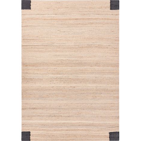 Alfombra rectangular de yute 160 x 230 cm estilo rústico salón dormitorio beige/blanco Amravati (1/5)