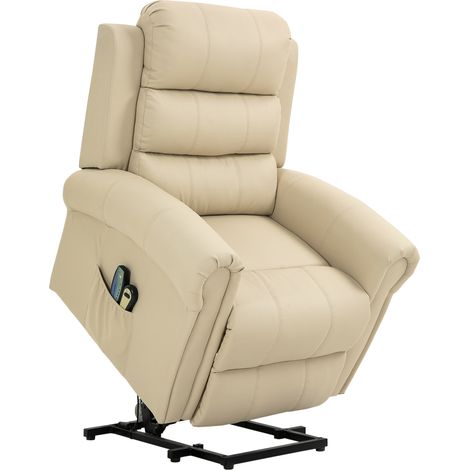 HOMCOM sillón relax reclinable eléctrico levanta personas, con masaje vibratorio y calor, control remoto, reposapiés, crema