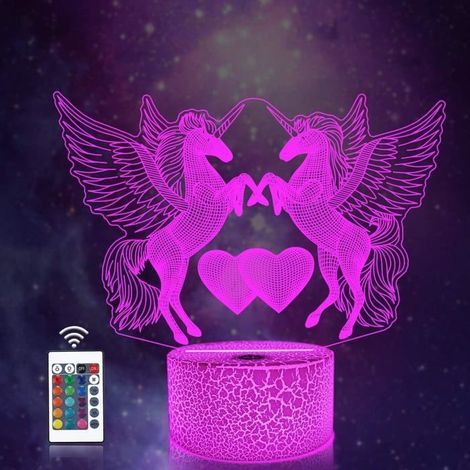 3D-Einhorn-Nachttischlampe, 16 wechselnde Farben, LED-Fernbedienung, einzigartige Schlafzimmerdekoration (1/5)