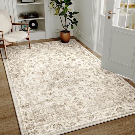 Beige Vintage Tapis Salon 140x200cm Rug Lavable en Machine Grand Antidérapant Rugs,Chambre Adulte,Descente de Lit Carpets,Salle a Manger,Bureau,Cuisine,Interieur Poil Ras Carpet (1/5)