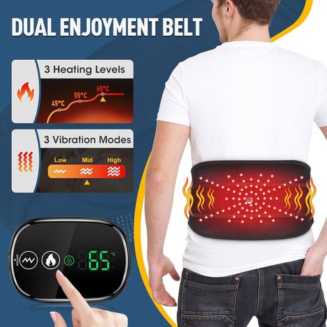Cuscinetto riscaldante elettrico per la vita, cintura riscaldante wireless per la schiena con esclusivo touch screen e 3 modalità di massaggio riscaldante per alleviare il dolore con batteria da 5000 (1/4)