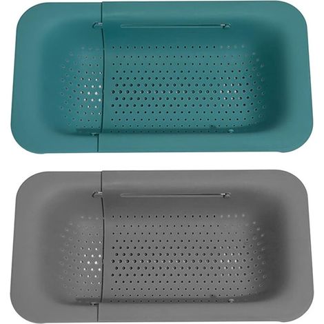 Sink strainer with filter tray, 2-piece multifunctional kitchen strainer, filter baskets, over-sink strainer (grey, green) (1/5)