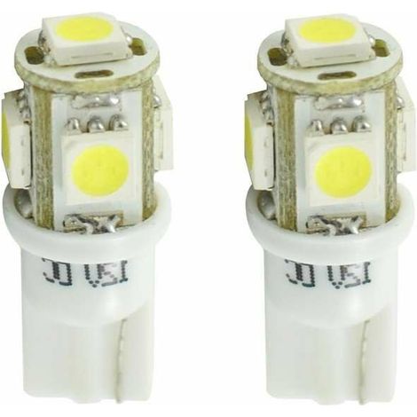 2x ampoule LED blanc 12V T10 W2,1x9,5D 1,2W 5x SMD 5050 voiture remorque moto camion