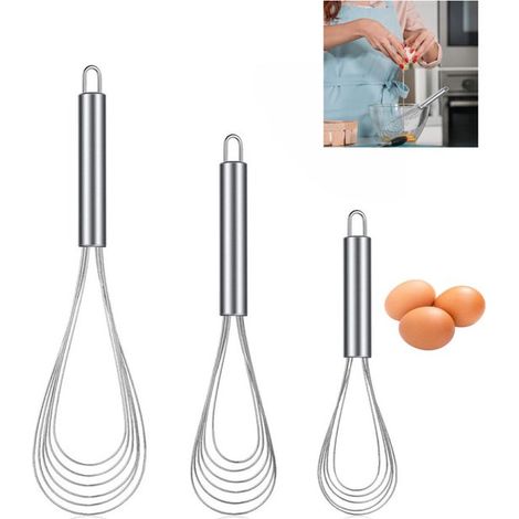 Set di 3 fruste piatte in acciaio inox: frusta piatta in acciaio inox, frusta a ventaglio in acciaio inox, frullatore a immersione multifunzionale 2 (1/5)