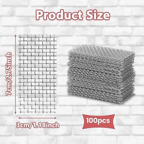 Lot de 100 plaques de protection en acier inoxydable pour trous de drainage de murs en briques, grilles de 7 cm (2,75 po) avec spatule intégrée, anti-rongeurs. (1/4)