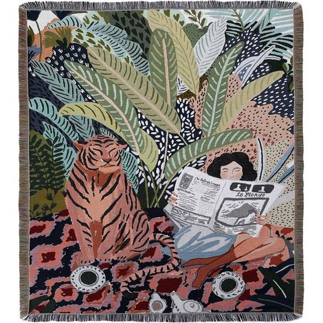 1 Pièce 160x130cm Couverture Plaid Tigre et femme Tricotée Décorée avec des Franges Bohême Simple Doux Confortable Protéger Contre Le Froid pour Canapé Sofa Chaise à Repos et Sieste (1/5)
