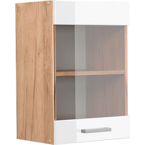 Küchenglasschrank R-Line, Weiß Hochglanz, 40 cm, Vicco