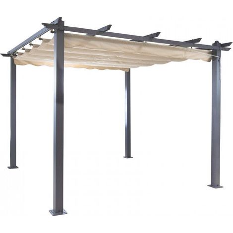 Pergola aluminium toile retractable 3 x 3 m - Beige - Tonnelle Auvent