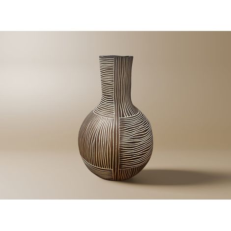 Vase ethnique en polyrésine bois et blanc H36 cm AKIRA (1/2)